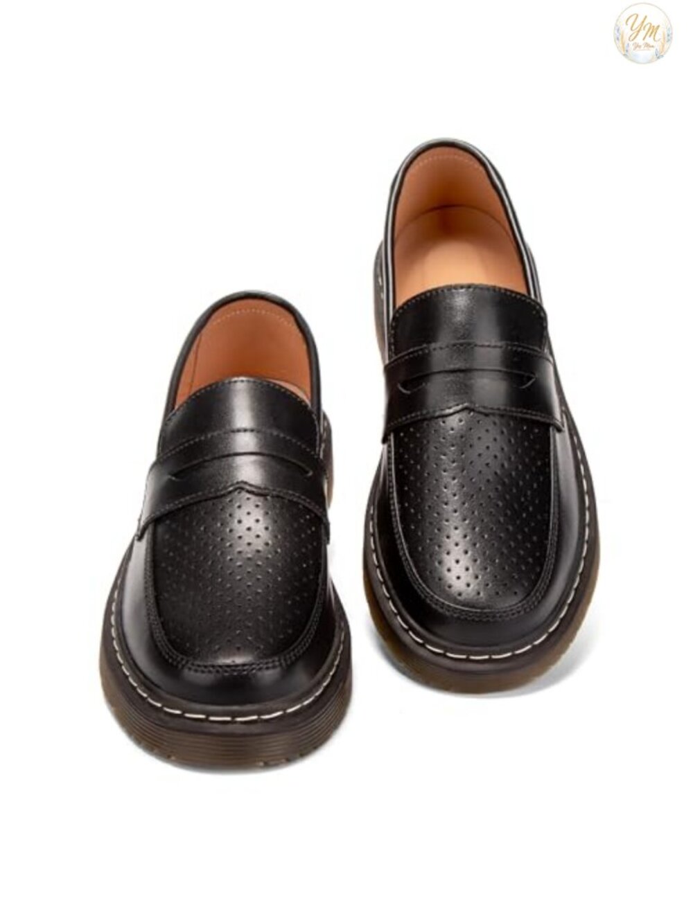 Genuine Leather Women's Penny Loafers Perforated Breathable Memory Foam Comfort